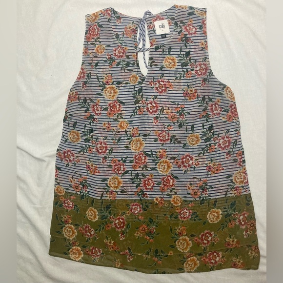 CAbi Floral Striped Bonita Sleeveless Blouse Size Small - Picture 2 of 6